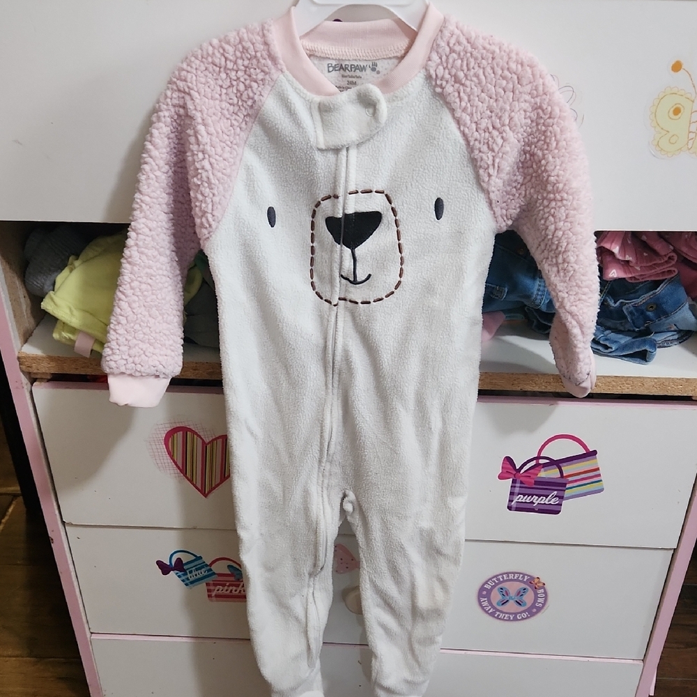 BearPaw Pink and White Kids Footie